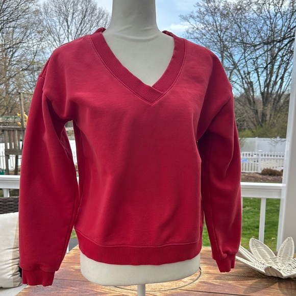 Pact Organic Tops - Pact Organics Women’s V-Neck Red Pullover Sweatshirt